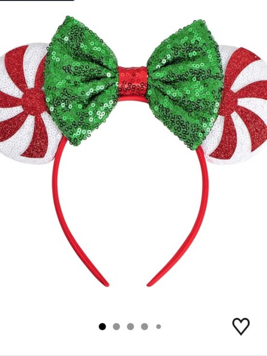 Other - Kids Holiday Peppermint Mouse Ear Headband with Green Sequin Bow